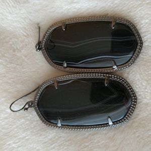 Kendra Scott Black Banded Agate Gunmetal Danielle Earrings Retired Rare